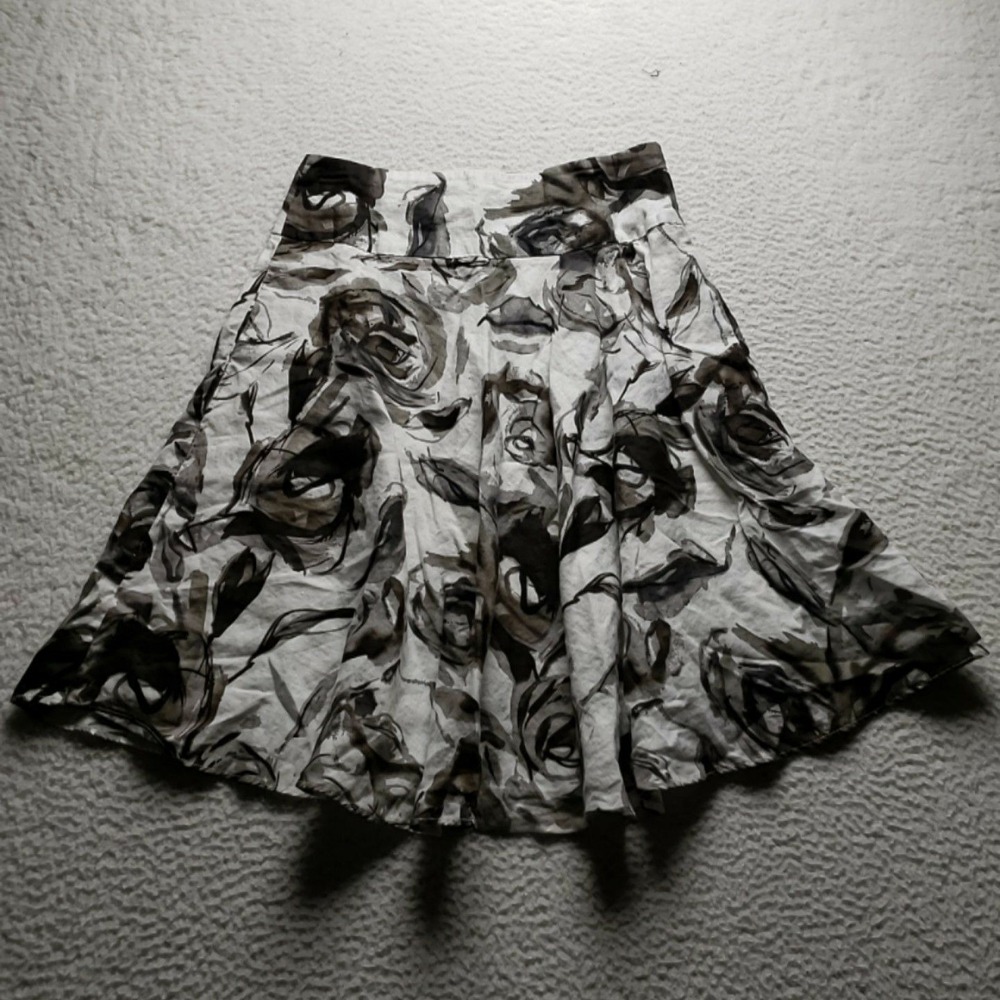 Grace Skirt Womens 4 White Floral A-Line Knee Length Linen Zip Casual Summer